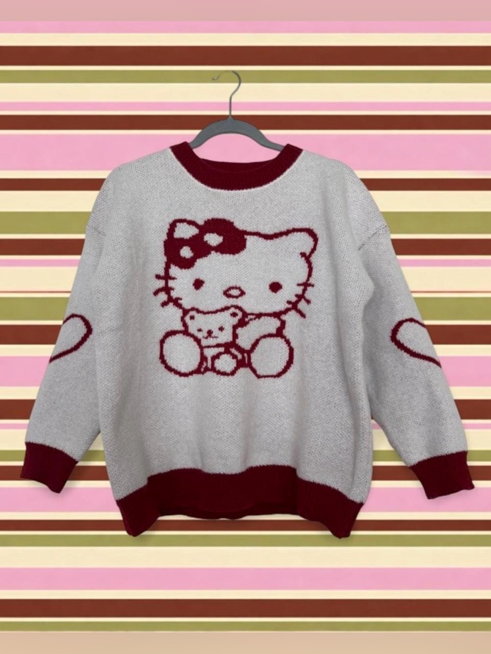 Hello Kitty Knit Sweater Cream/Burgundy
Oversized S